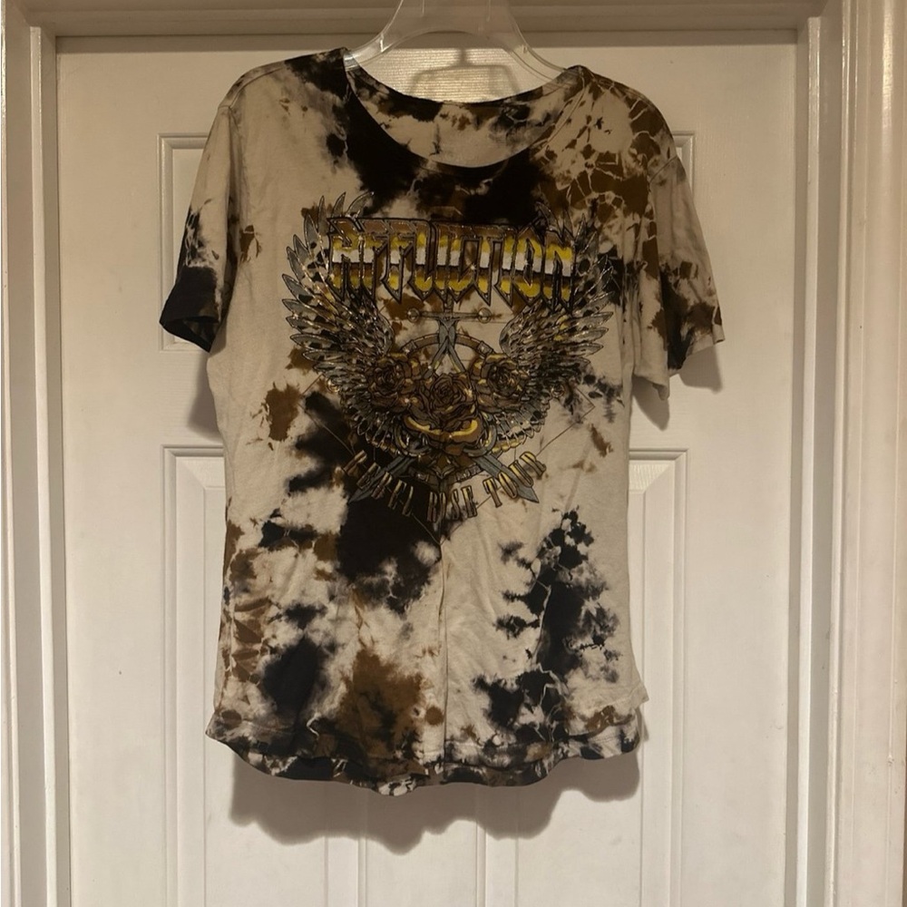 Affliction Women's T-shirt Rebel Rose Tour Golden Tie-Dye Size Large